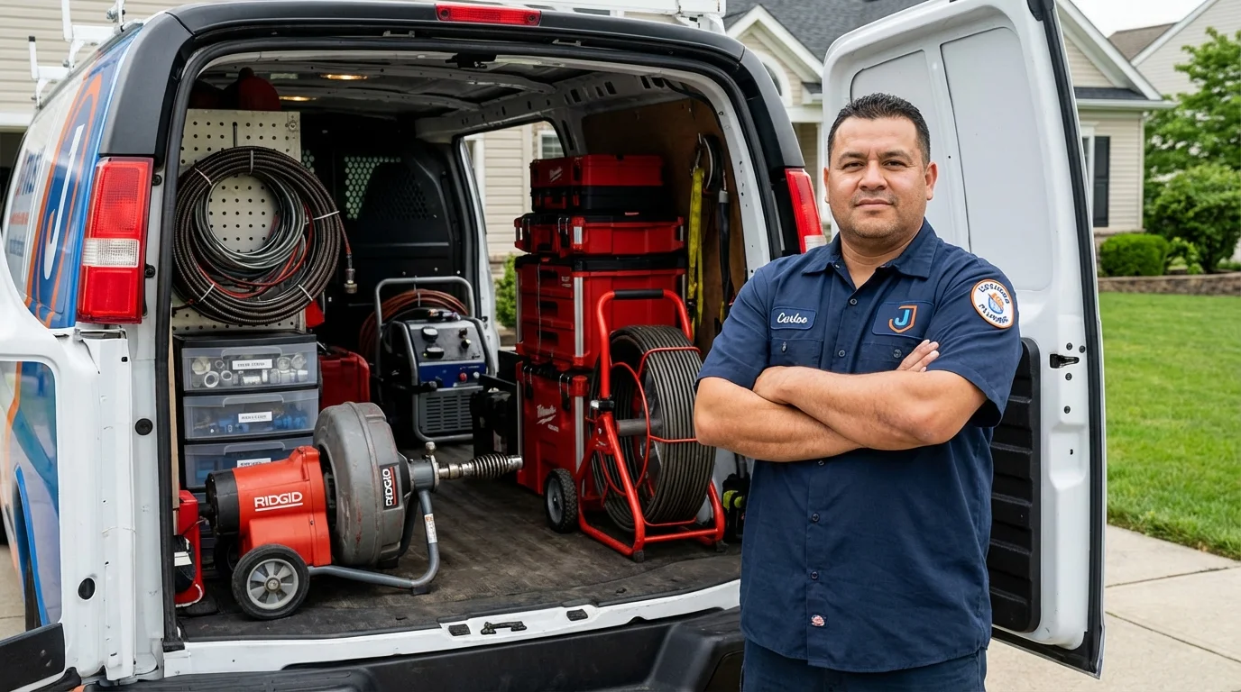 Professional drain cleaning equipment and Johns Plumbing LLC plumber in Hobart