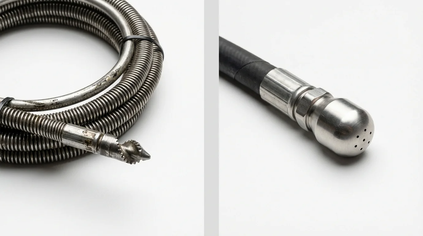 Drain snake cable and hydro jetting nozzle used for drain cleaning in Hobart, OK