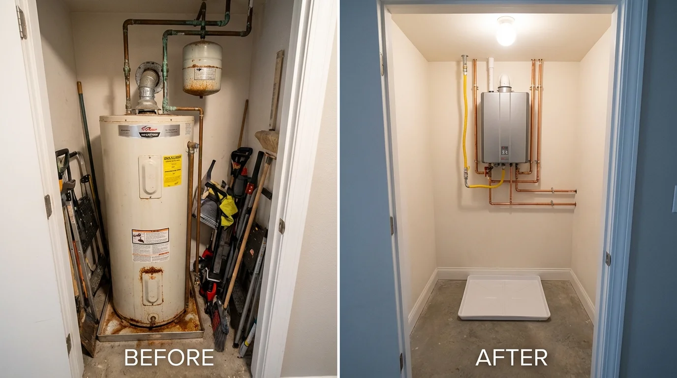 Tank water heater versus wall-mounted tankless unit comparison for Hobart, OK homeowners