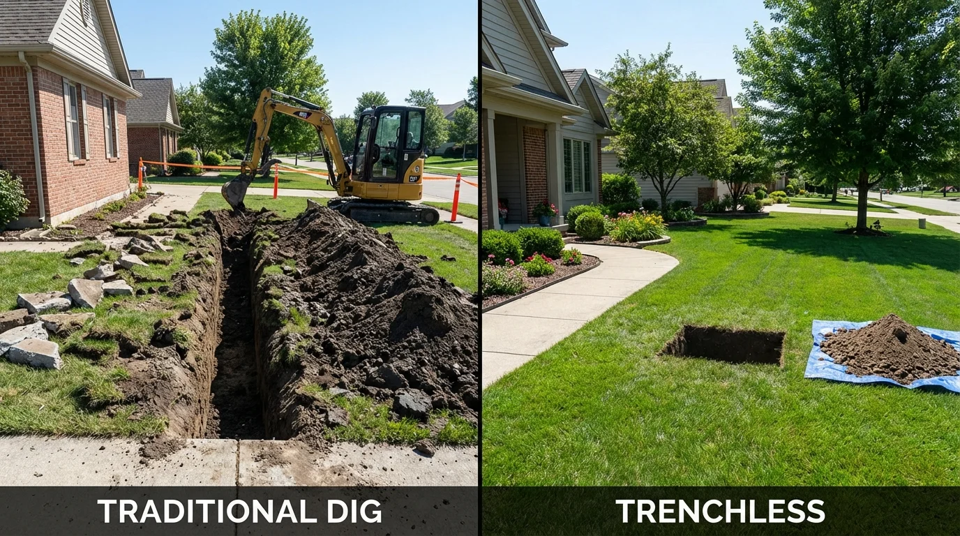 Trenchless sewer repair with minimal yard damage versus traditional excavation in Hobart, OK